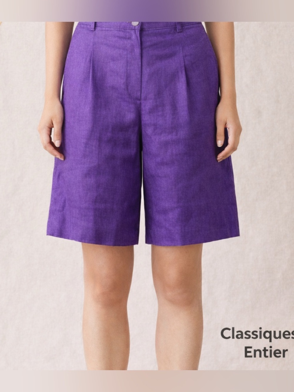 Classiques Purple Linen Tailored Mid-Length Dress Shorts 6 High Waist Vintage